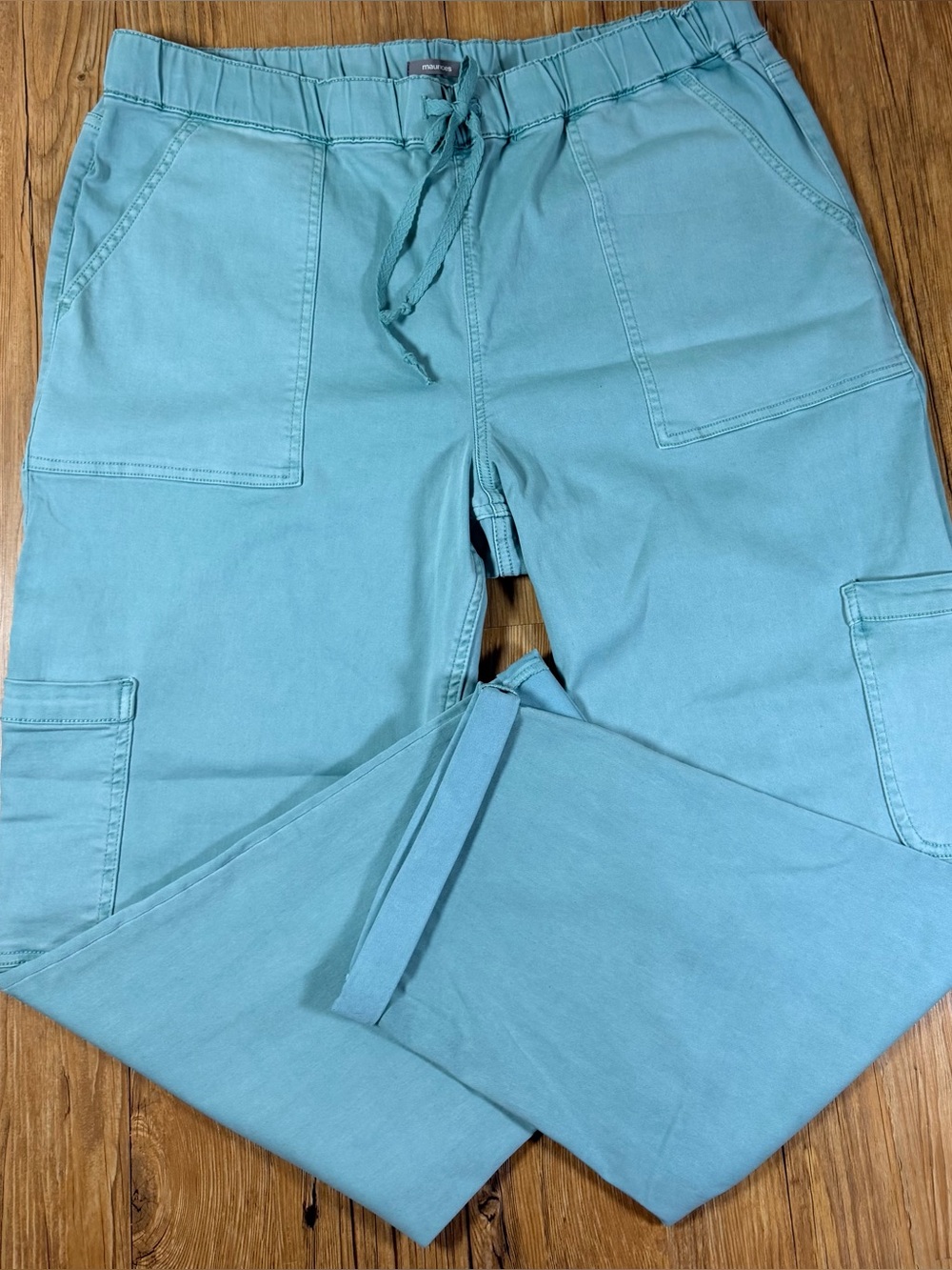 Maurices Womens XL Teal Cargo Pants Drawstring Utility Pockets Roll Tab Hem